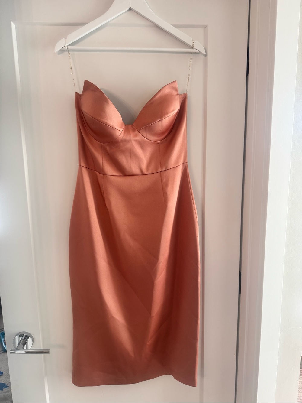 Strapless Satin Copper Midi Dress